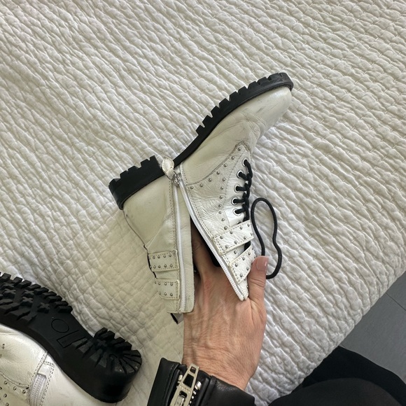 Rebecca Minkoff Jaiden 7 1/2 Studded Leather White Ankle Boots with Buckles - Picture 3 of 4